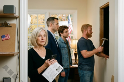 Sitting in a church pew in Virginia, I thought the conversation was routine, until my contractor leaned in and whispered, “Bring both sons.” The way he said it told me this wasn’t just about repairs. Later, back at the house, he checked the wall behind my husband’s office and stopped at a spot that sounded different. A panel shifted slightly, revealing a small space no one had ever mentioned. In that moment, I realized there were still things I didn’t know.